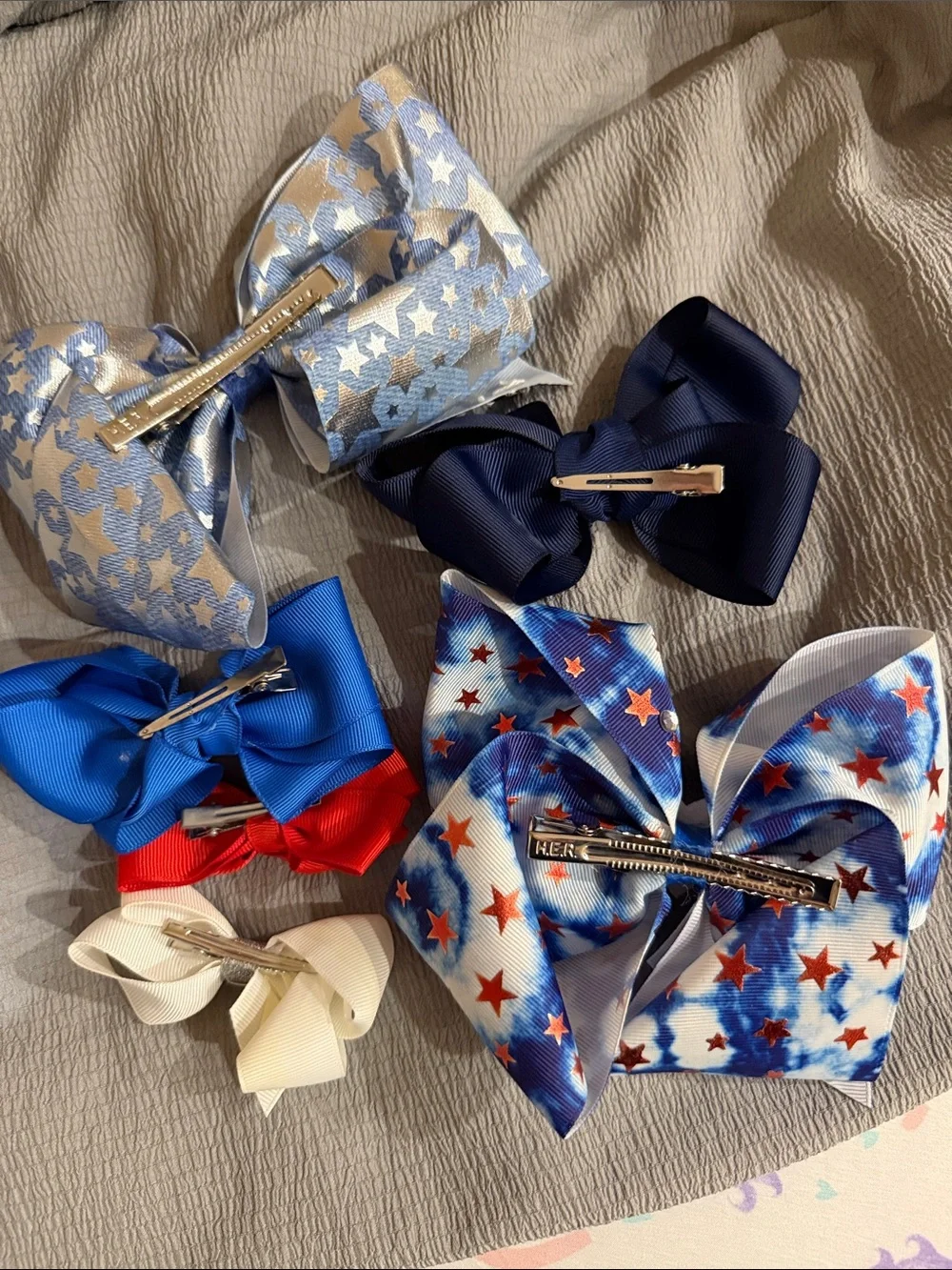 Patriotic & Solid Hair Bows - Red, Blue, Navy, Silver Stars Fourth of July